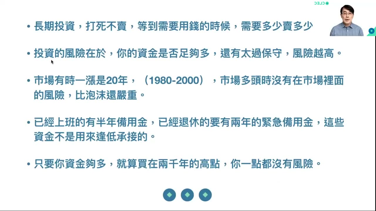 CLEC 市场一涨20年; 不在市场风险最高 ; SQ 财报'; 就算买在2000高点也不是风险 ; 资本输出是好事 ; 投资要积极正面